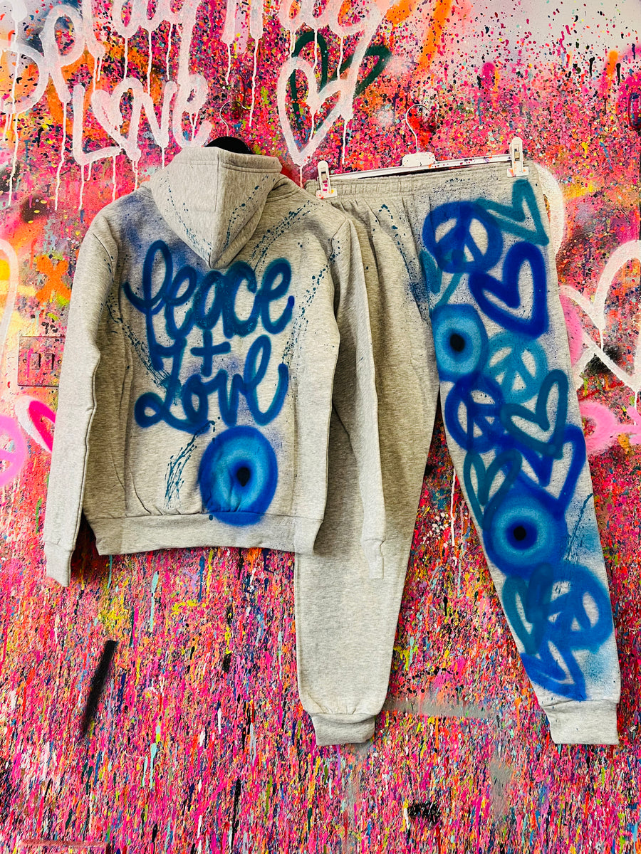 Grey Hooded Tracksuit Spray Pray Love