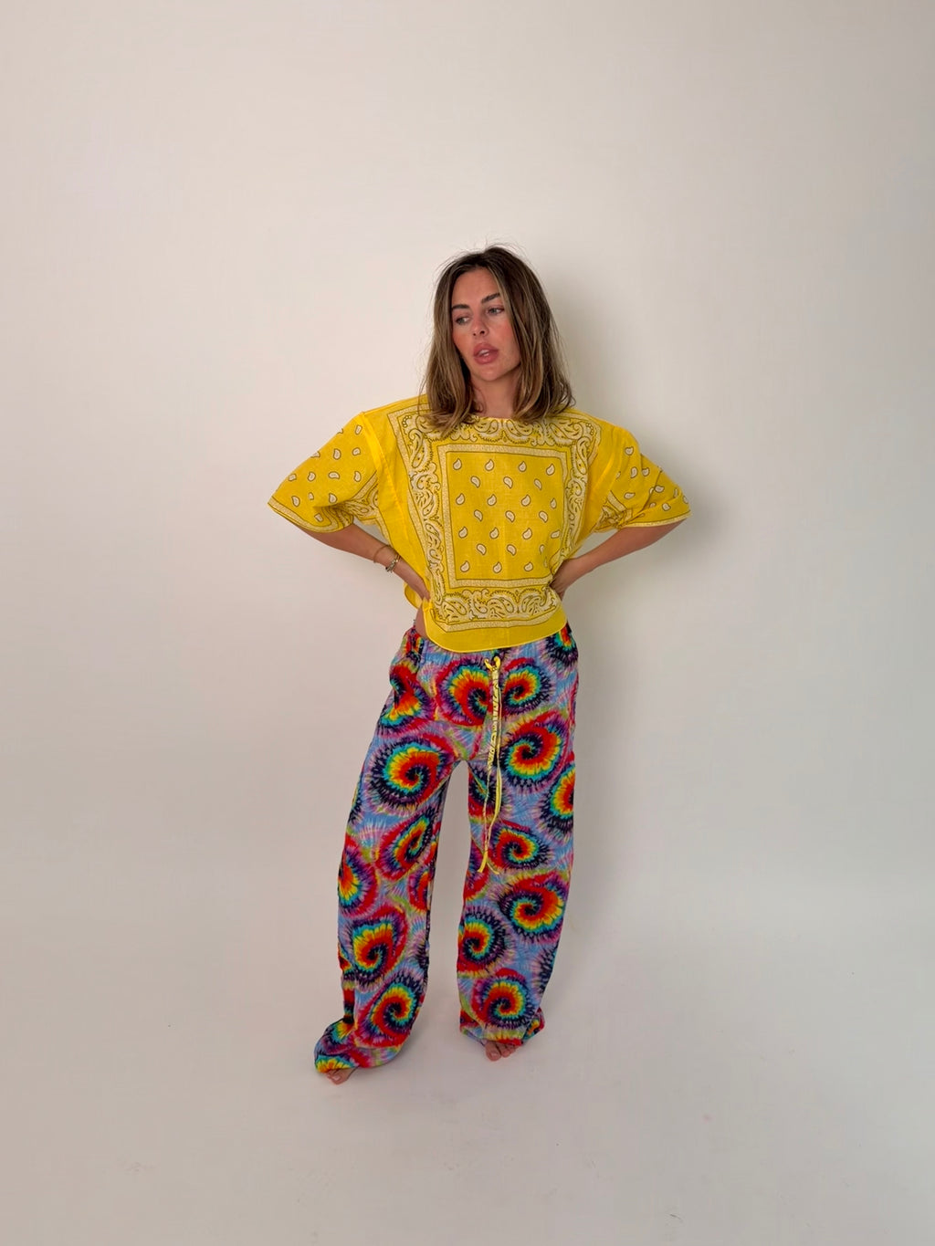 Neon Tie Dye Cotton Barrel Trouser