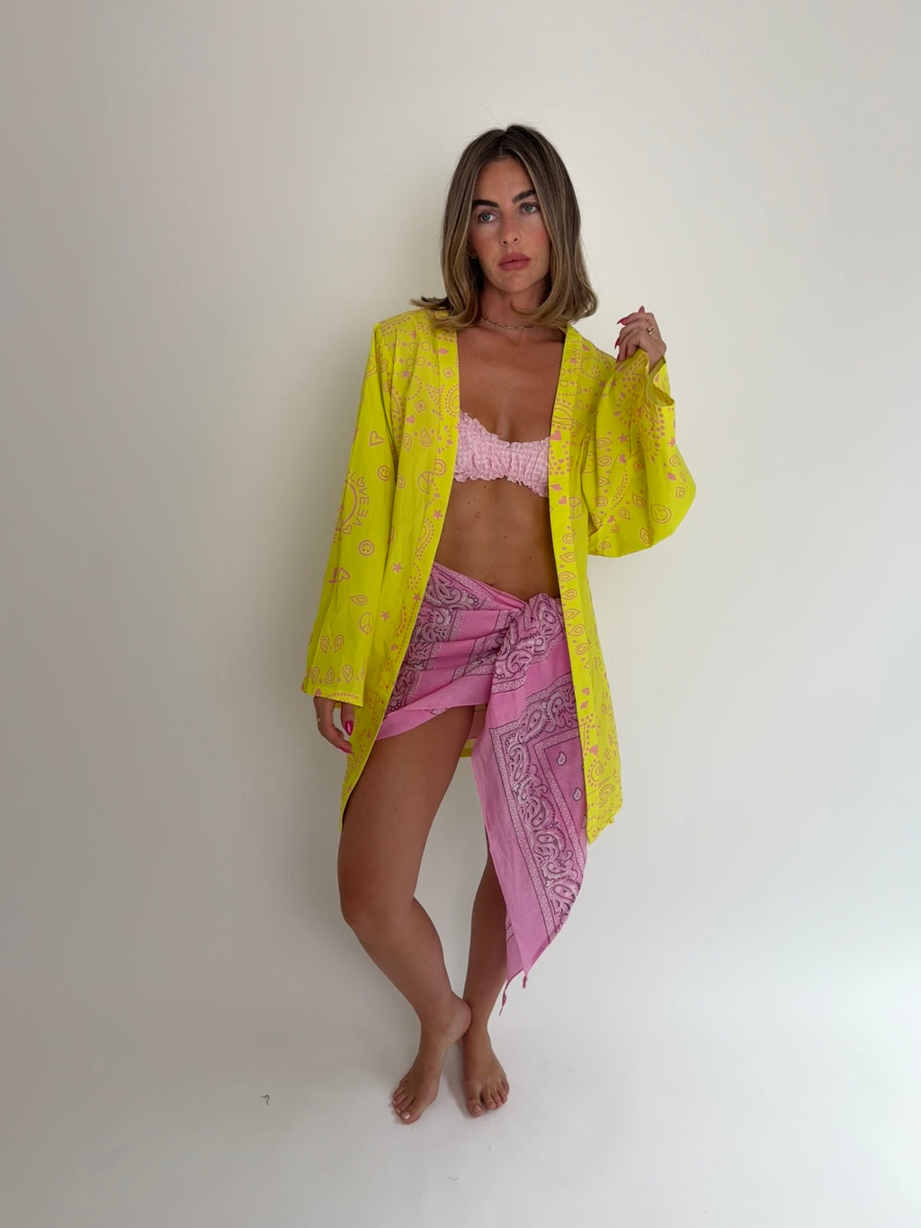 Neon Yellow Bandana Kimono Set