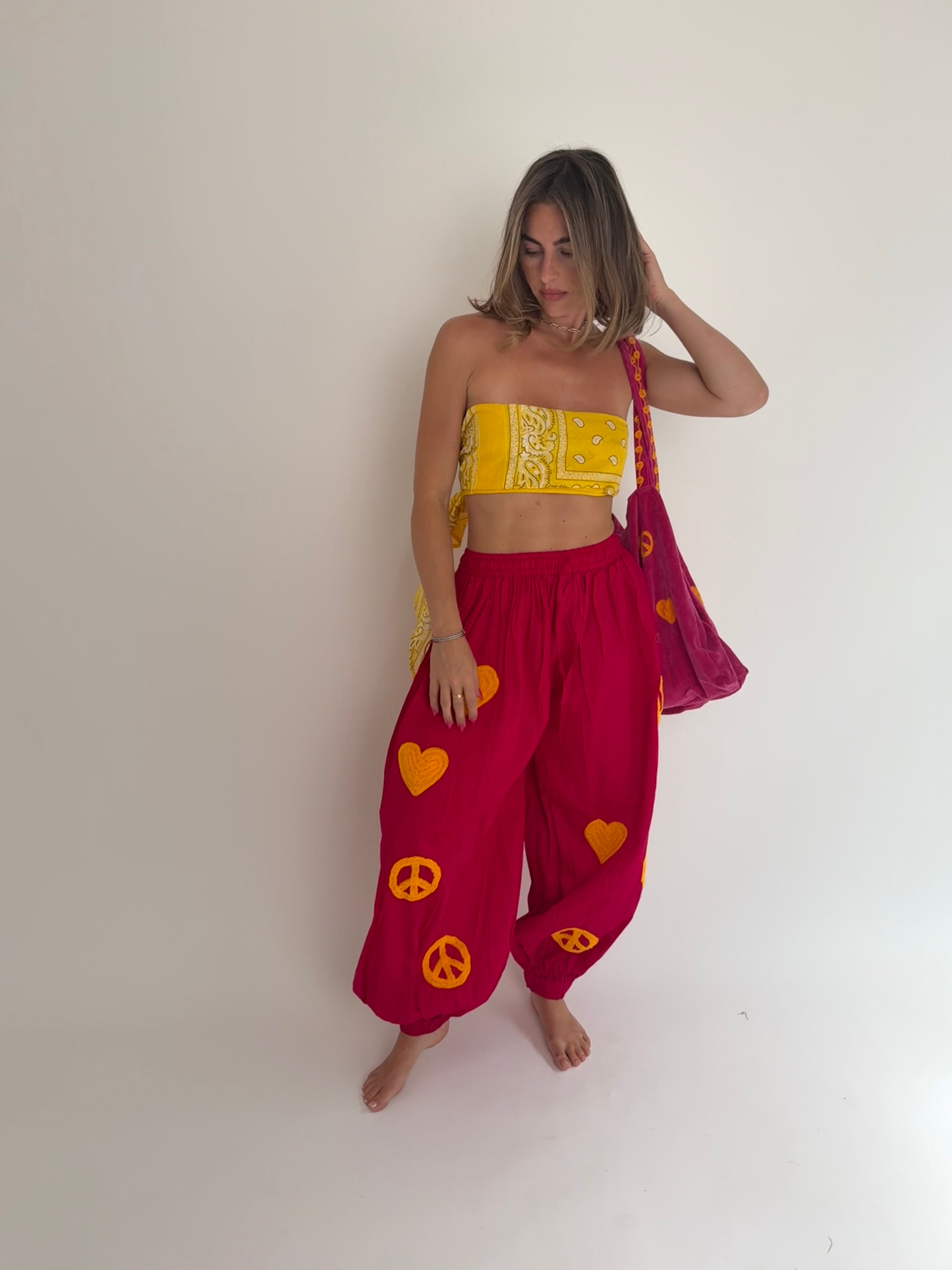 Hot Pink Embroidered Balloon Pant