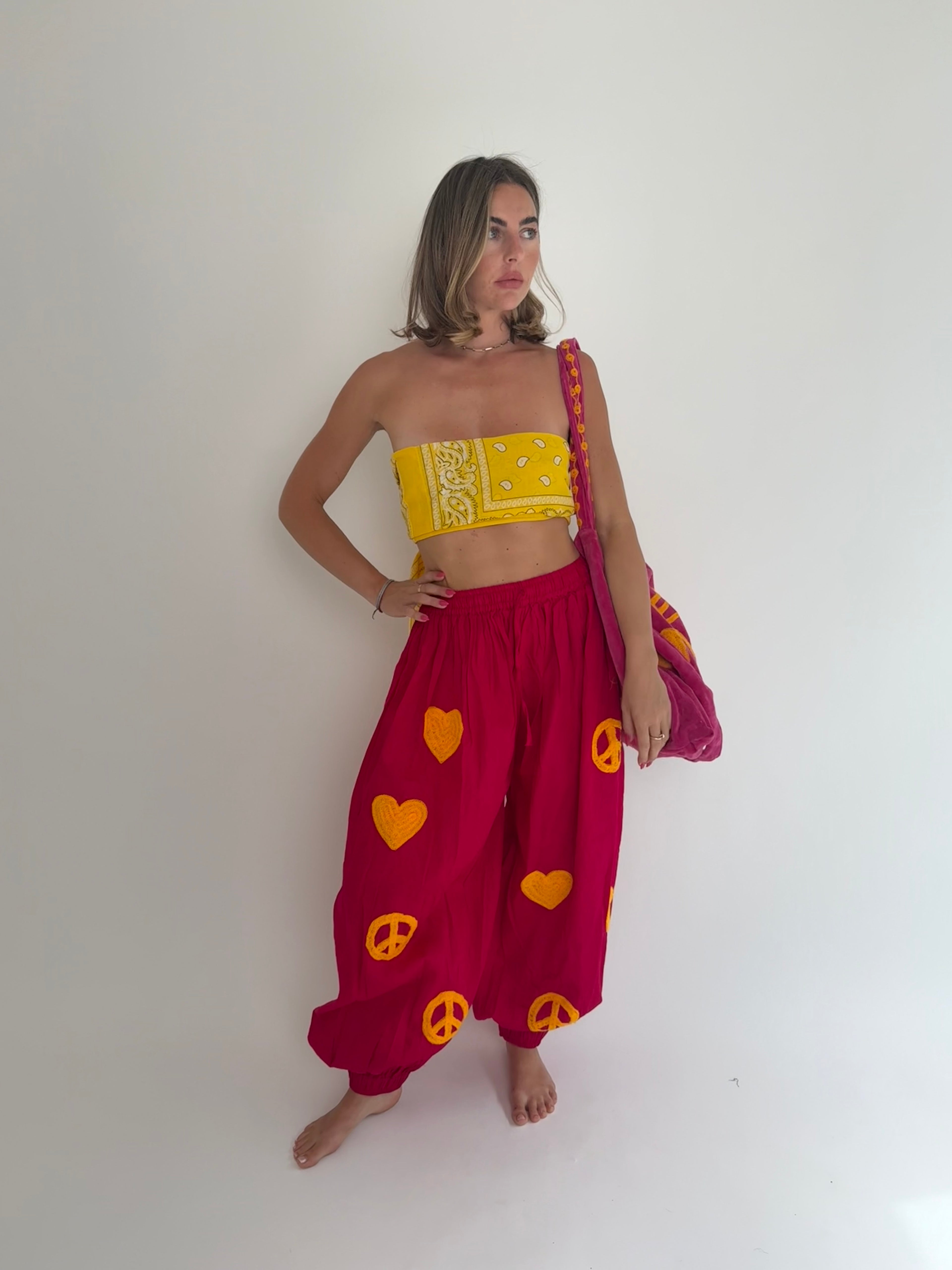 Hot Pink Embroidered Balloon Pant