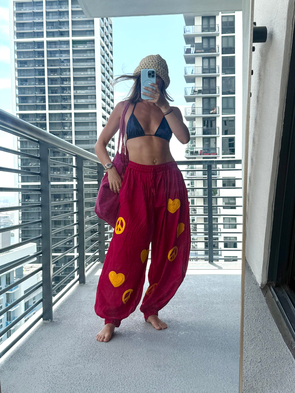 Hot Pink Embroidered Balloon Pant