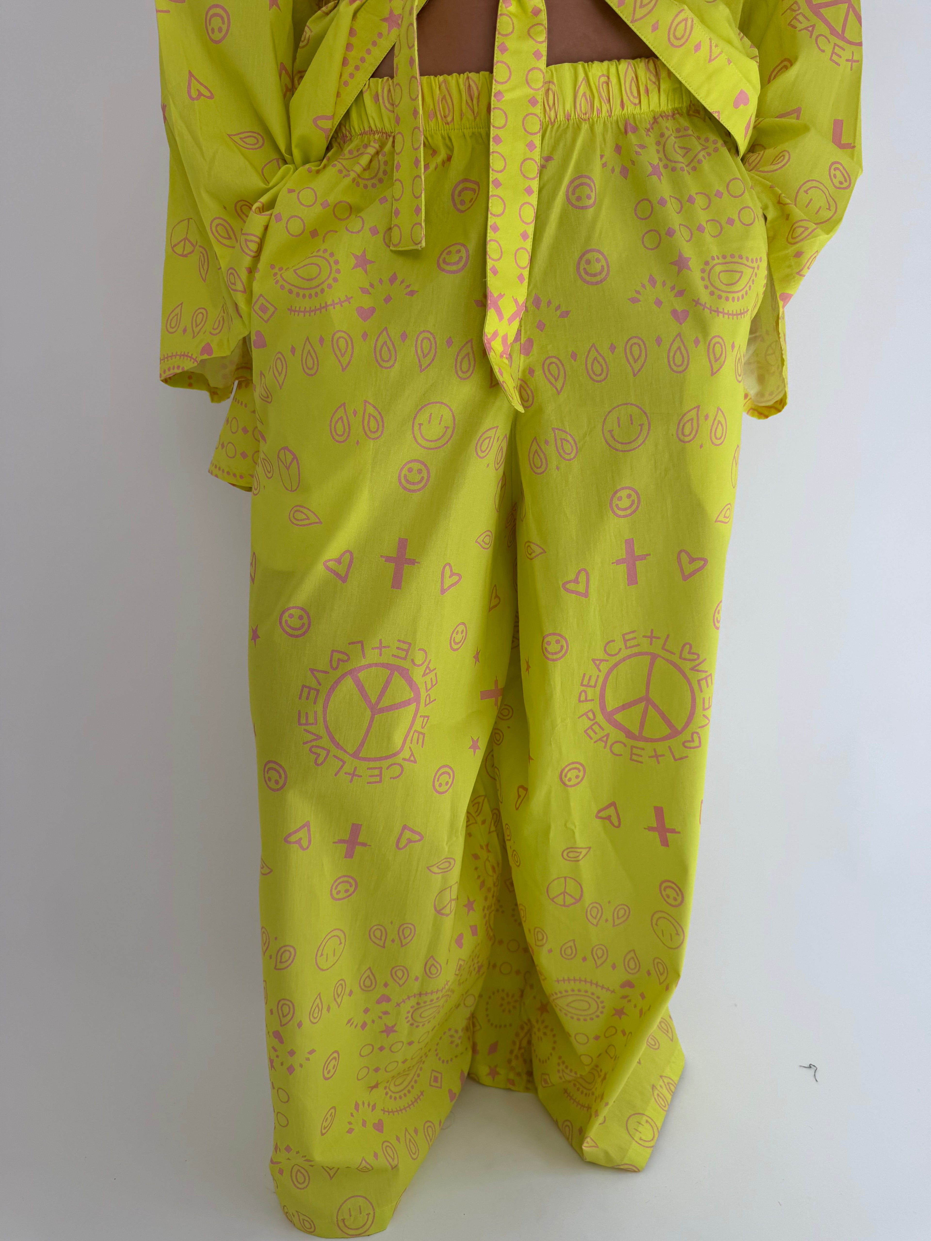 Neon Yellow Bandana Kimono Set