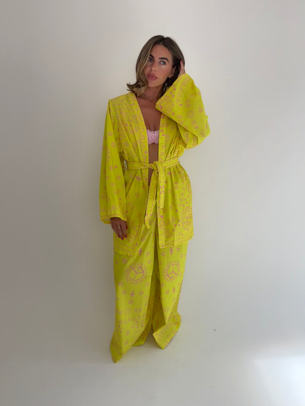 Neon Yellow Bandana Kimono Set