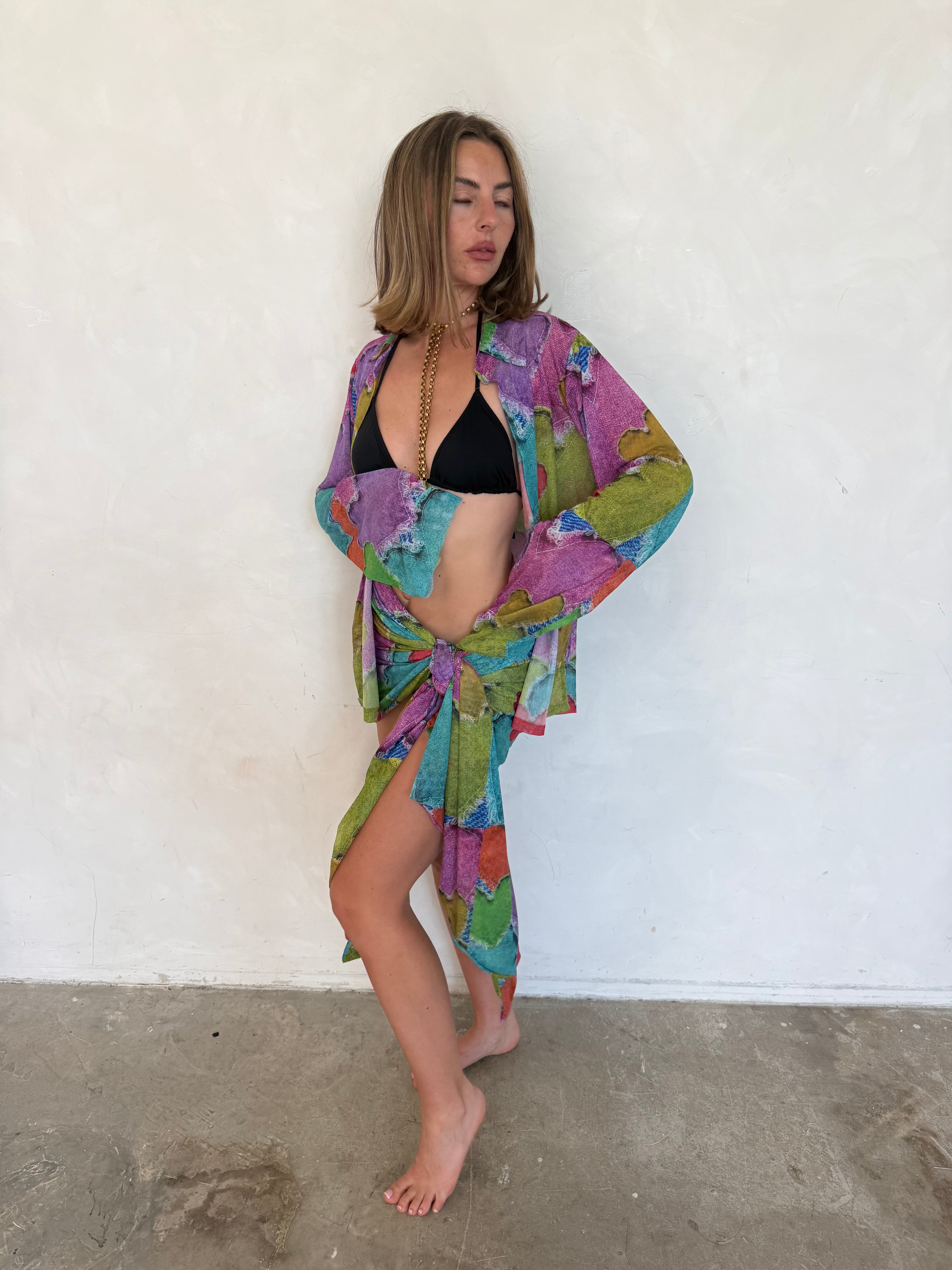 Neon Denim Love Heart Mini Sarong