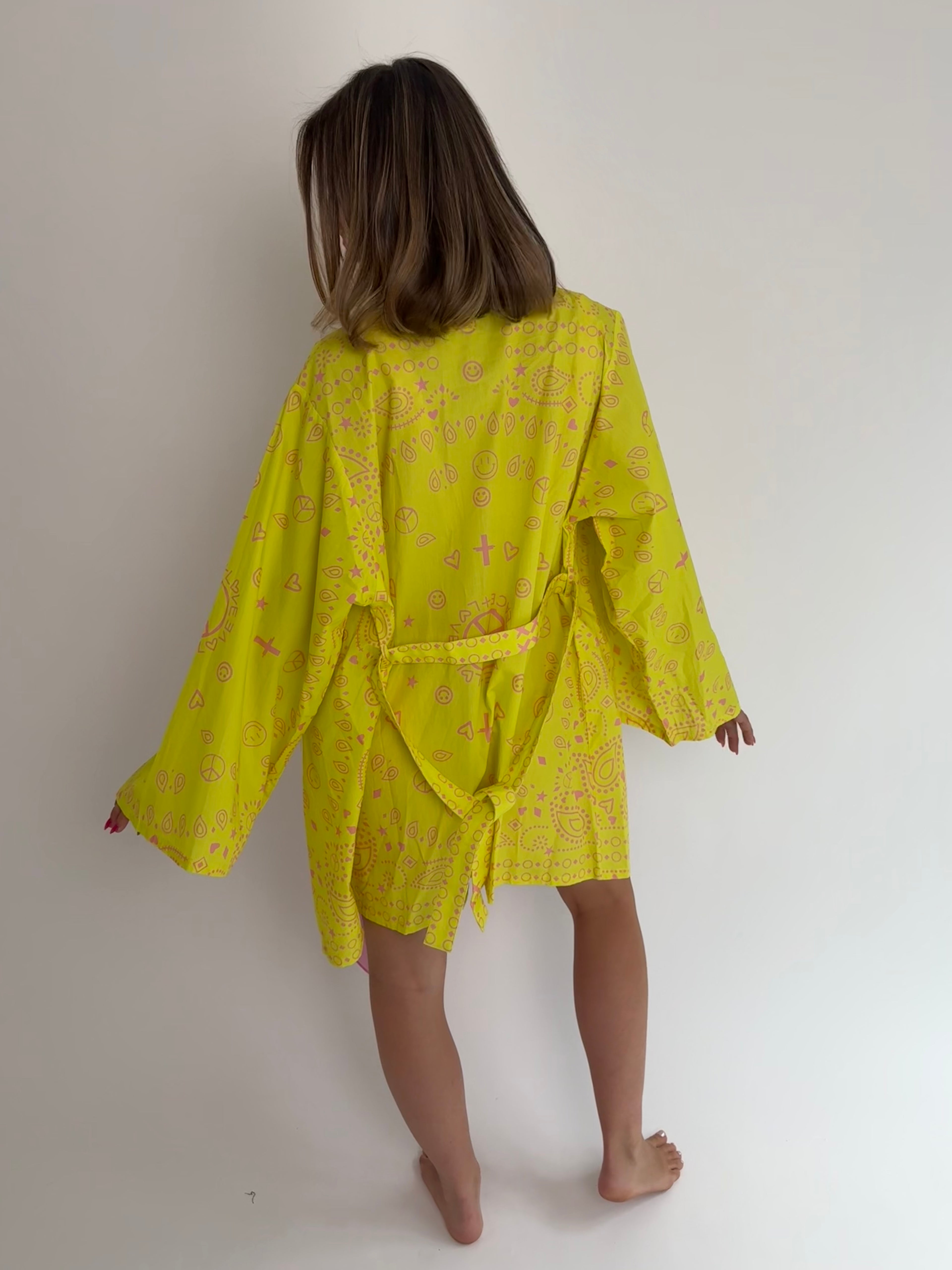 Neon Yellow Bandana Kimono Set