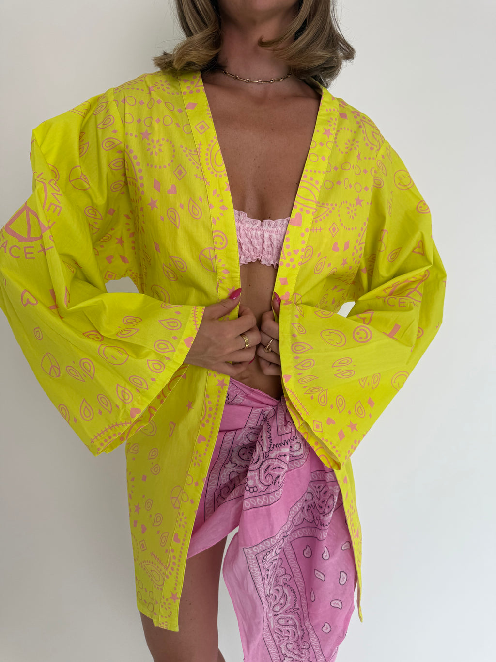 Neon Yellow Bandana Kimono Set