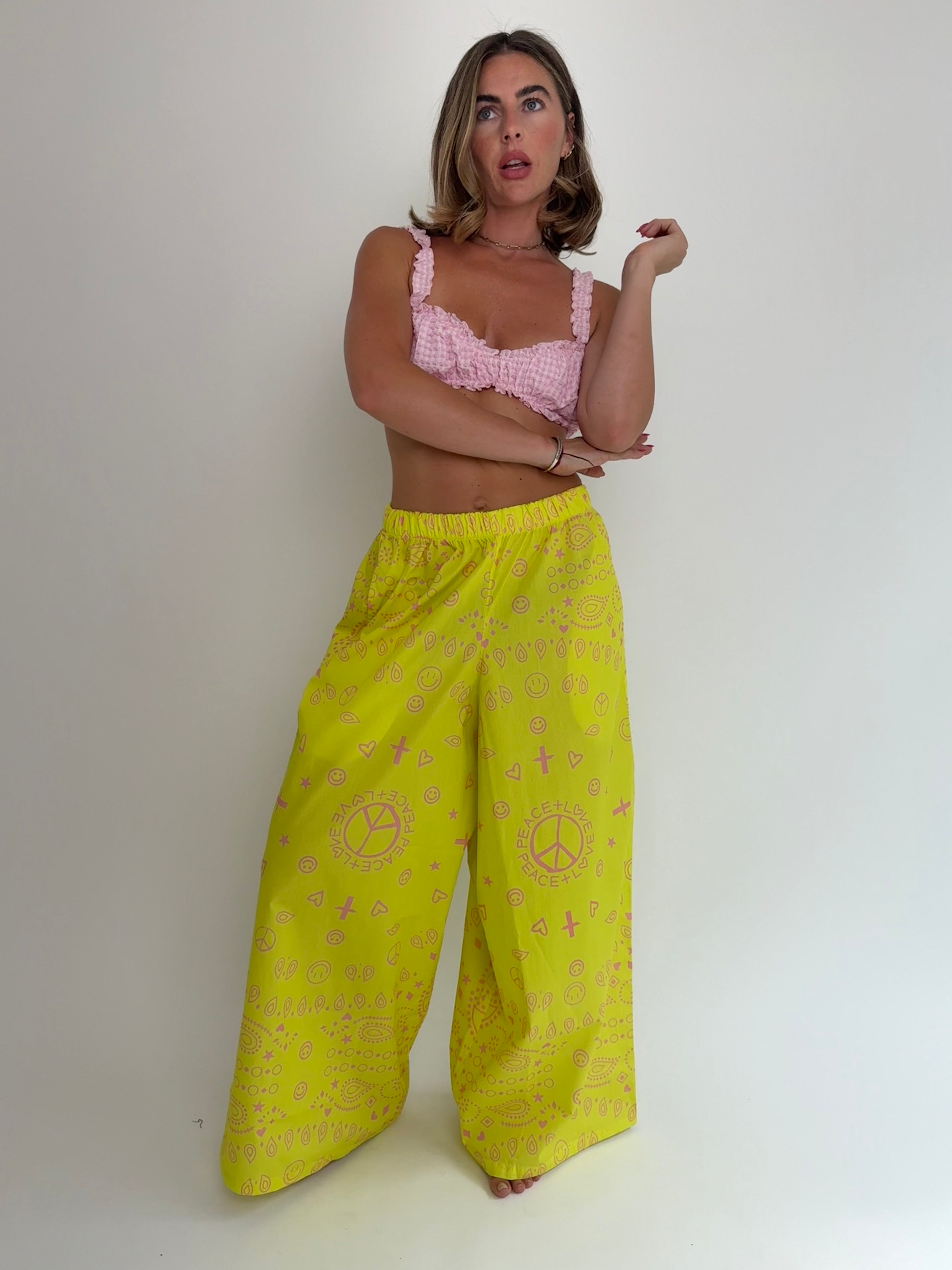 Neon Yellow Bandana Kimono Set