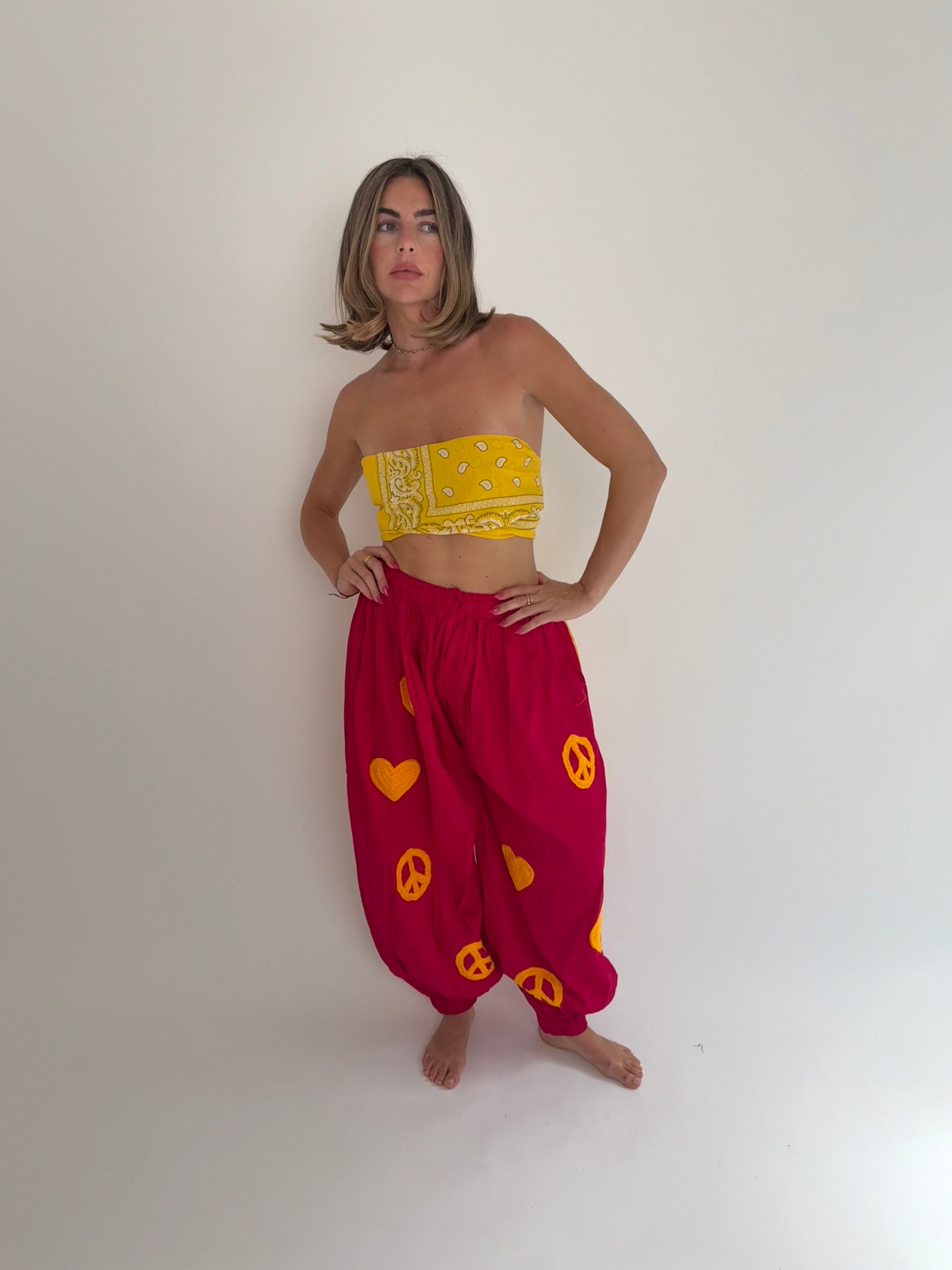 Hot Pink Embroidered Balloon Pant