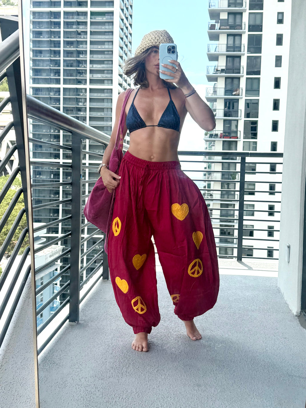 Hot Pink Embroidered Balloon Pant