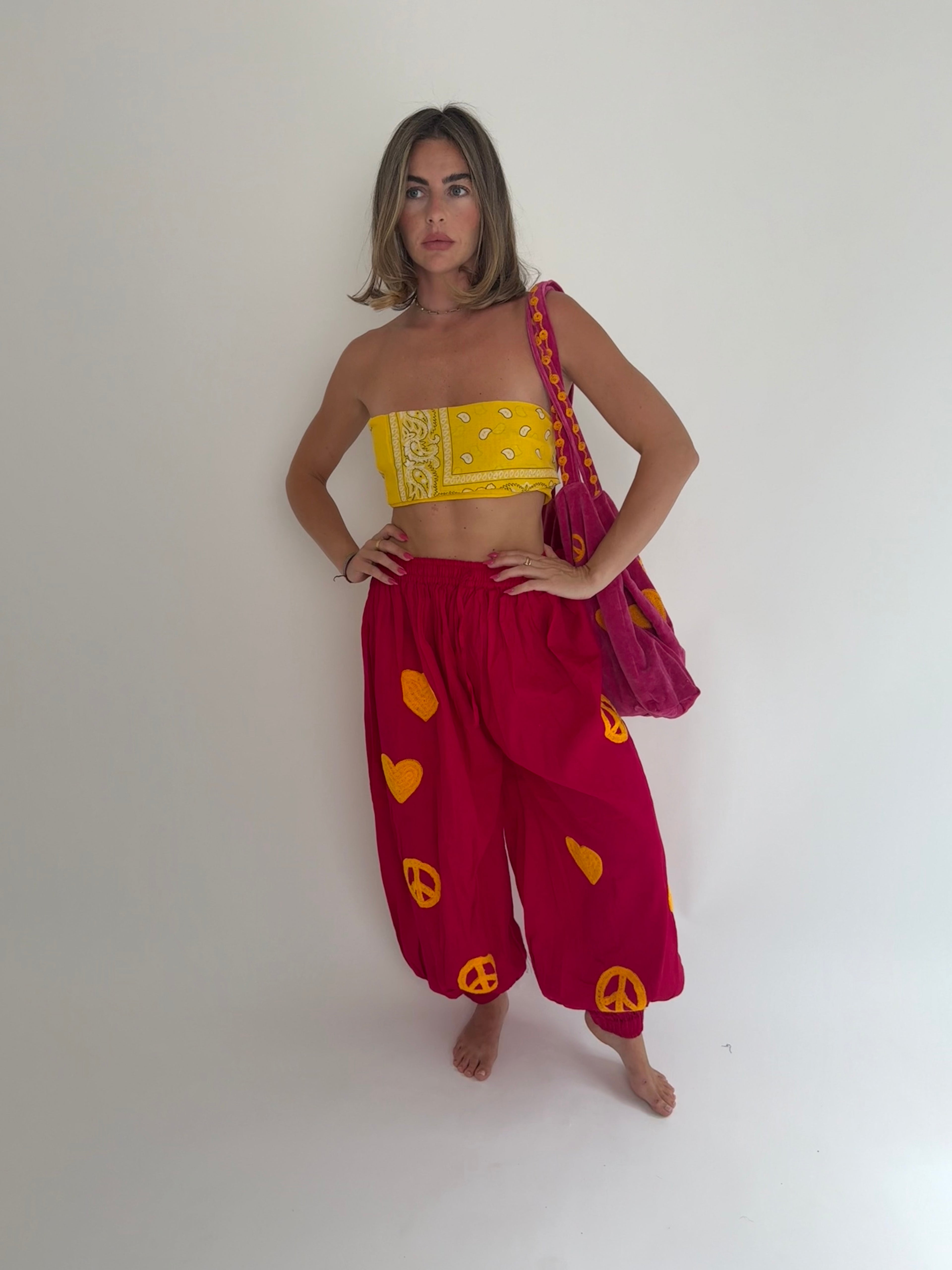 Hot Pink Embroidered Balloon Pant